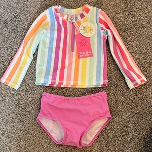 NWT Ruffle Butts Toddler Swimsuit 2T Rainbow Stripes